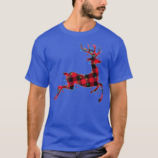 Deer Red Buffalo Plaid Christmas Lights Xmas Match T-Shirt