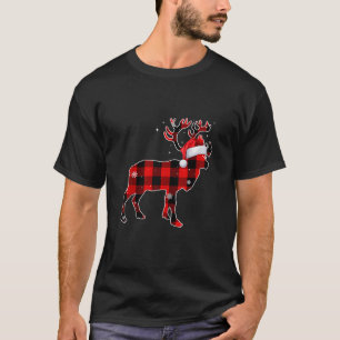 Deer Reindeer Buffalo Plaid Santa Hat Xmas Deer Ch T-Shirt
