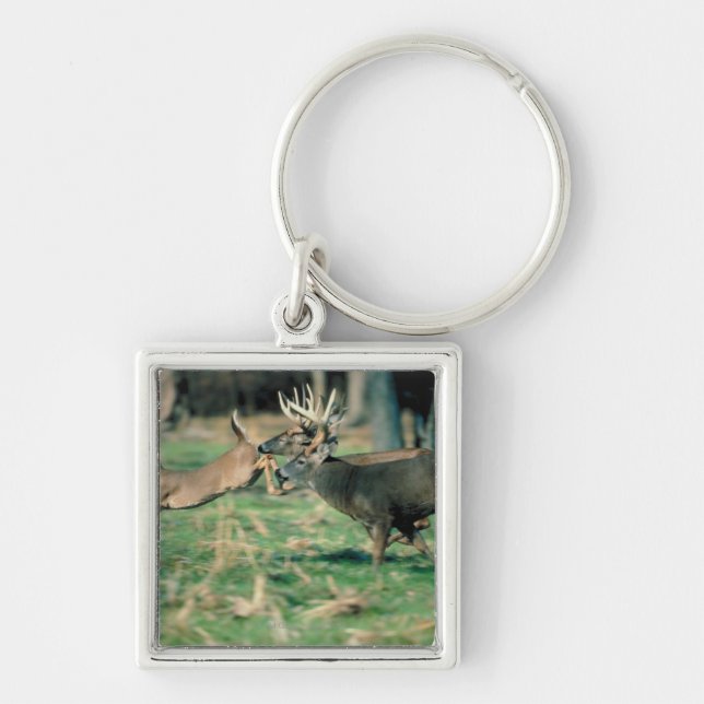 Deer running in forest keychain (Front)