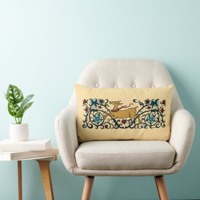 Deer Running Through Floral Foliage Lumbar Pillow (Chair)