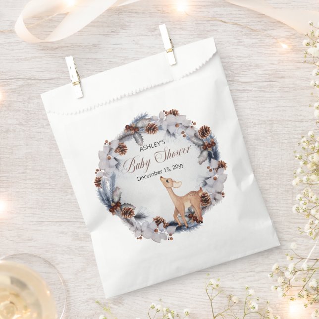 Deer Rustic Winter Floral Baby Shower Favour Bag (Clipped)