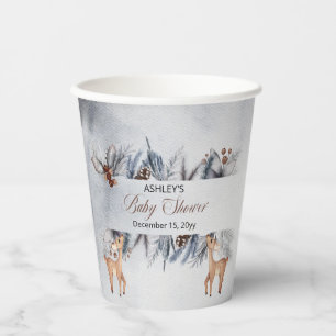 Deer Rustic Winter Floral Baby Shower Paper Cups