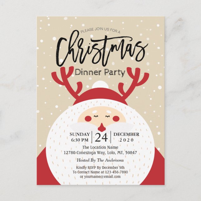 Deer Santa Claus Merry Christmas & Happy New Year Holiday Postcard (Front)