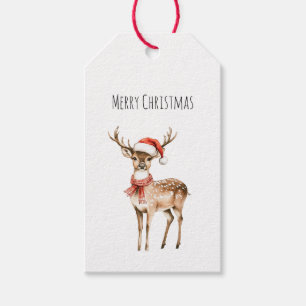 Deer Santa Hat Scarf Christmas Gift Tags