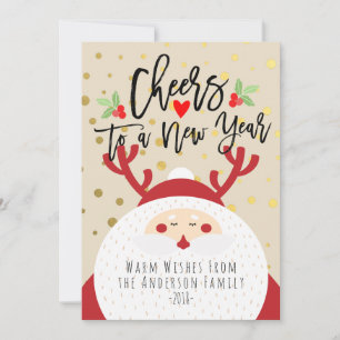 Deer Santa Merry Christmas Happy New Year Greeting Holiday Card
