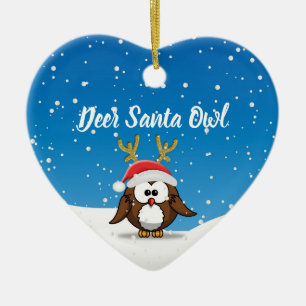 Deer Santa Owl Ceramic Ornament