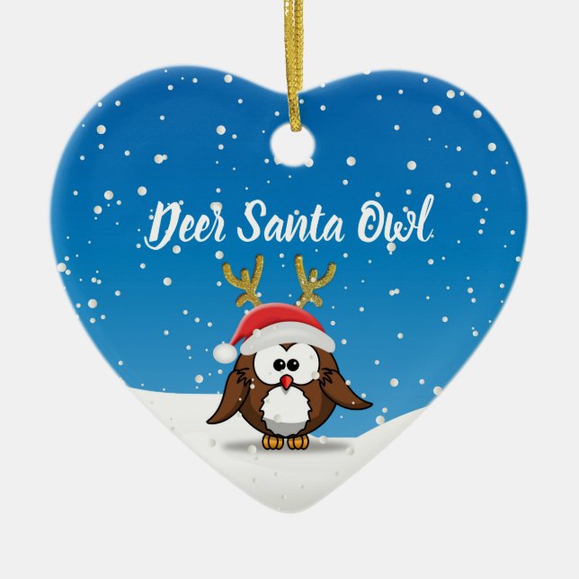 Deer Santa Owl Ceramic Ornament (Front)