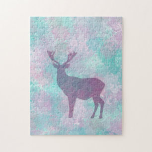 Deer silhouette abstract winter cute pastel colour jigsaw puzzle