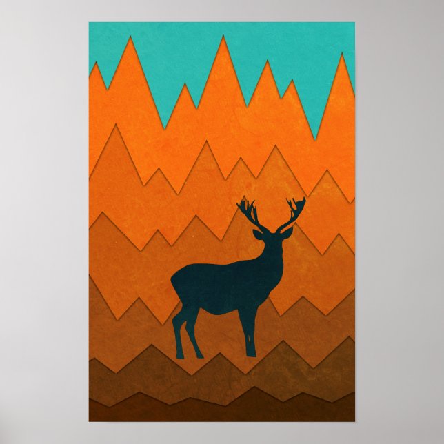 Deer silhouette autumn fall colourful design poster (Front)