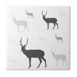 Deer Silhouette Ceramic Tile   Black & White 