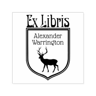Deer Silhouette Crest Ex Libris Book Name Self-inking Stamp