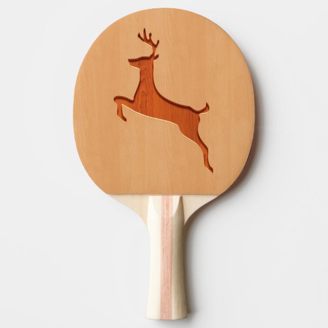 Deer silhouette engraved on wood design ping pong paddle (Front)