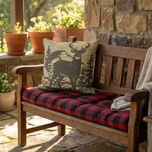 Deer Silhouette On Faux Burlap Texture Pattern Outdoor Pillow