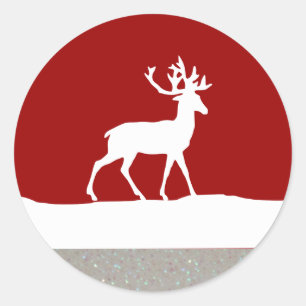Deer Silhouette - Red and White Classic Round Sticker