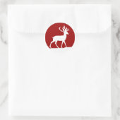 Deer Silhouette - Red and White Classic Round Sticker (Bag)