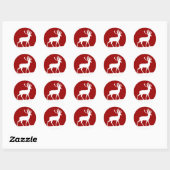 Deer Silhouette - Red and White Classic Round Sticker (Sheet)