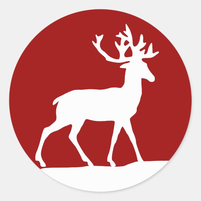 Deer Silhouette - Red and White Classic Round Sticker (Front)