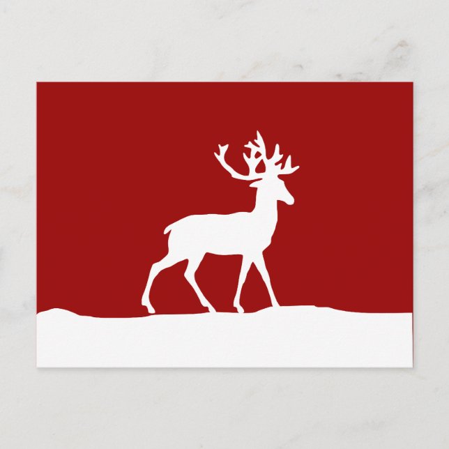 Deer Silhouette - Red and White Postcard (Front)