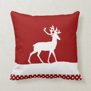 Deer Silhouette - Red and White Throw Pillow