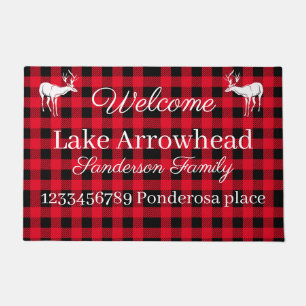Deer silhouette Red Black Buffaloe Check Doormat