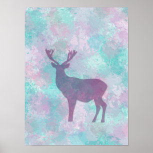 Deer silhouette Simple abstract Winter Cute Pastel Poster