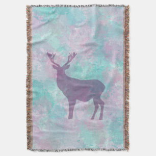 Deer silhouette Simple abstract Winter Cute Pastel Throw Blanket