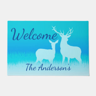 Deer Silhouette Woodland Personalized Welcome Doormat