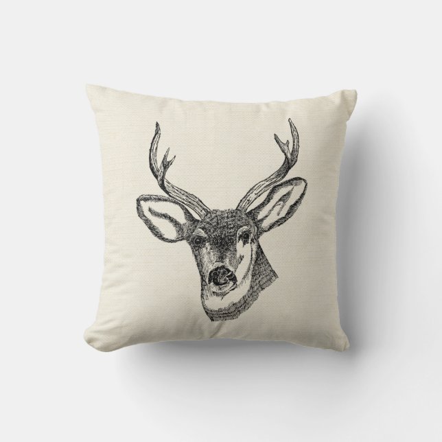 Deer Sketch Throw Pillow (Front)