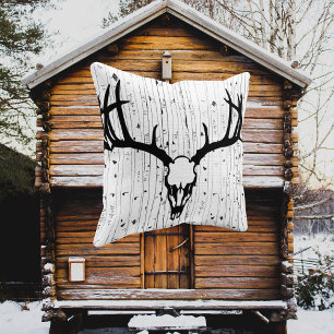 Deer Skull and Birch Tree Pillow