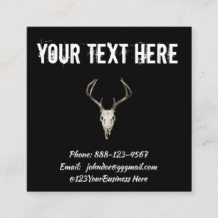Deer Skull Antler Black Square Business Card