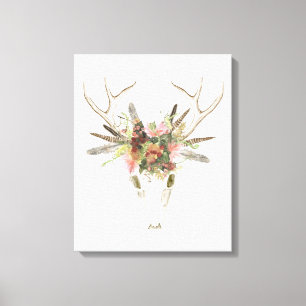 Deer Skull & Flowers Canvas Print