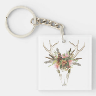 Deer Skull & Flowers Keychain