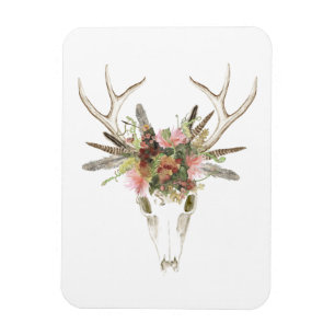 Deer Skull & Flowers Magnet