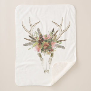 Deer Skull & Flowers Sherpa Blanket