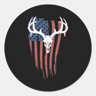 Deer Skull Hunting Trophy American Flag Deer Hunte Classic Round Sticker