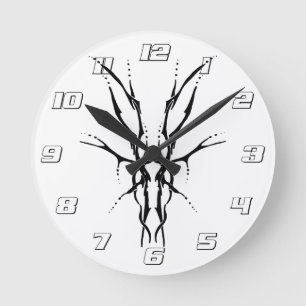 Deer Skull Tribal Tattoo Design - black and white Round Clock