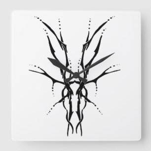 Deer Skull Tribal Tattoo Design - black and white Square Wall Clock