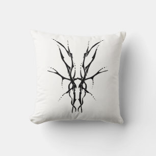 Deer Skull Tribal Tattoo Design - black and white Throw Pillow