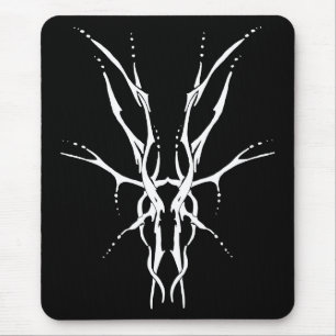 Deer Skull Tribal Tattoo Design - white on black Mouse Pad