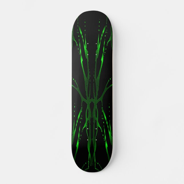 Deer Skull Tribal Tattoo - green and black Skateboard (Front)