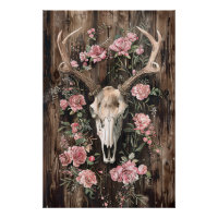 Deer Skull Watercolor Pink Flowers Decoupage