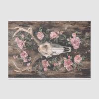 Deer Skull Watercolor Pink Flowers Decoupage