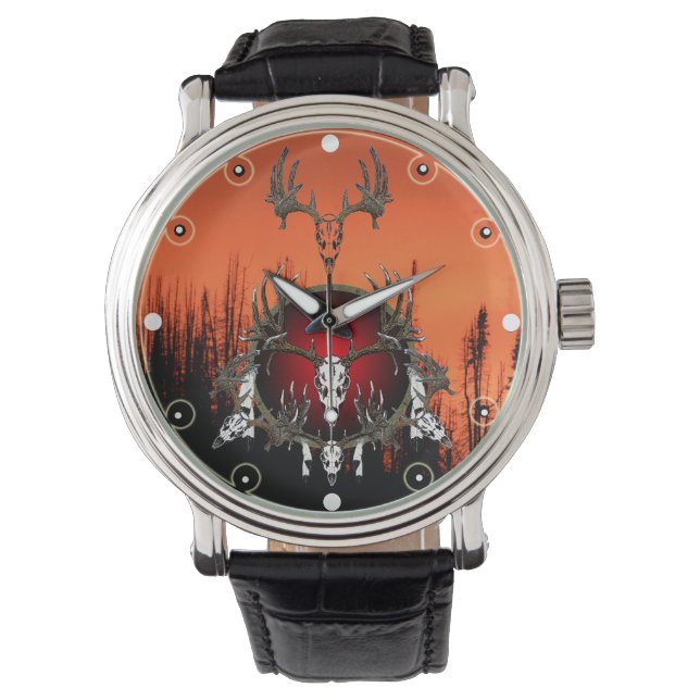 Deer skulls and feathers watch (Front)