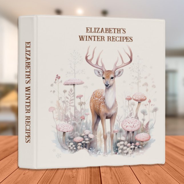 Deer Snow Winter Recipes Cookbook Binder (Custom recipe/cookbook binder with a painting of deer)