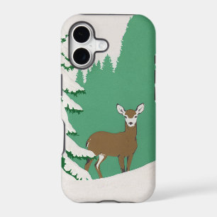 Deer Snow Winter Scene Pine Tree
