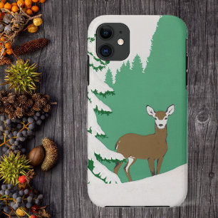 Deer Snow Winter Scene Pine Tree iPhone 11 Case
