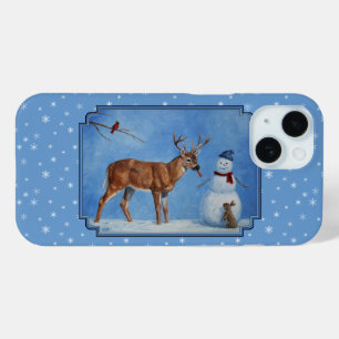 Deer & Snowman Christmas Snowflakes iPhone 15 Case