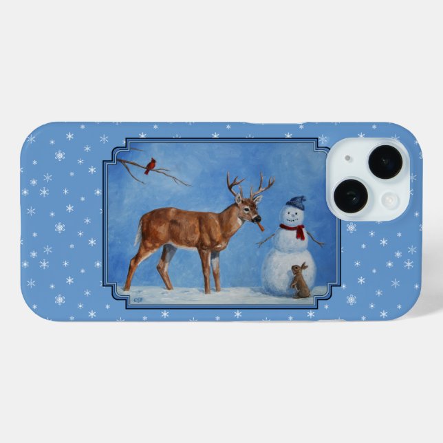Deer & Snowman Christmas Snowflakes Case-Mate iPhone Case (Back (Horizontal))