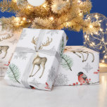 Deer Stag And Bird Woodland Themed Christmas Wrapping Paper<br><div class="desc">Stag Deer And Bird Woodland Themed Christmas wrapping paper in white from Ricaso</div>