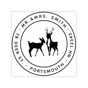 Deer Stag and Doe Mr. & Mrs. Round Return Address  Self-inking Stamp